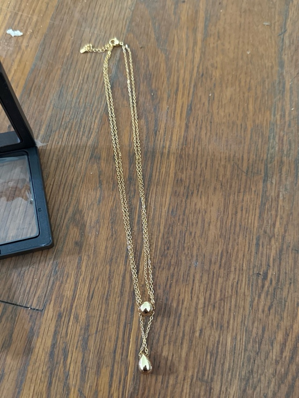 Gold Double-Layer Teardrop Pendant Necklace - Unbranded